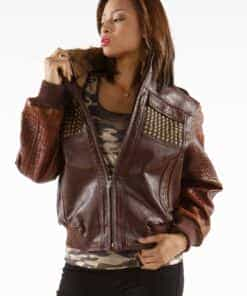 ladies pelle pelle mb bomber brown jacket