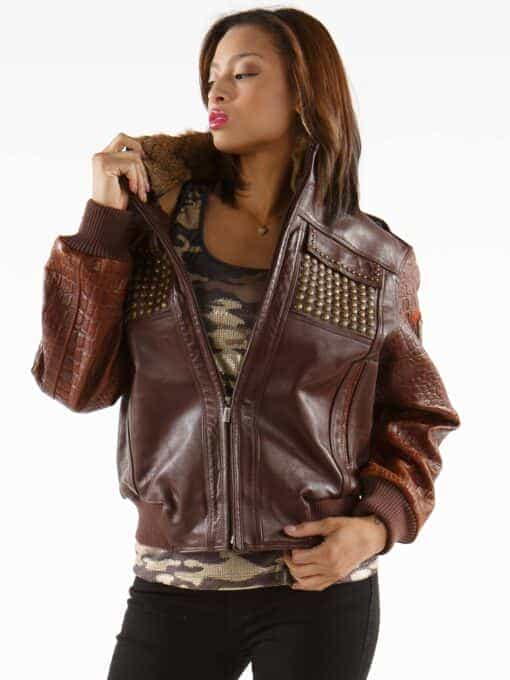 ladies pelle pelle mb bomber brown jacket