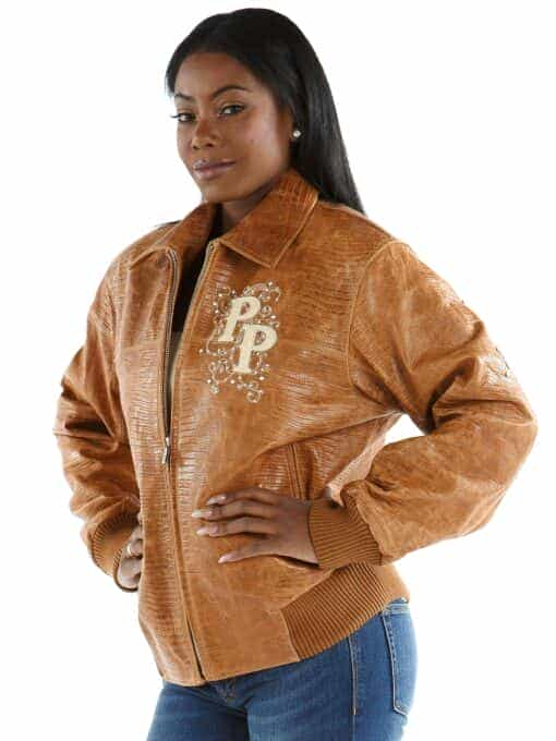 ladies pelle pelle shoulder crest brown jacket