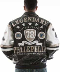 pelle pelle encrusted varsity navy leather jacket