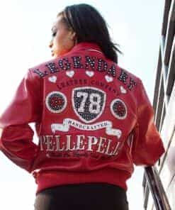 pelle pelle women's encrusted red leather varsity jacket