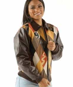 women's pelle pelle brown retro diamond leather jacket