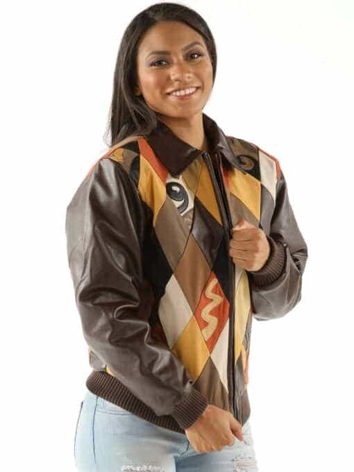 women's pelle pelle brown retro diamond leather jacket