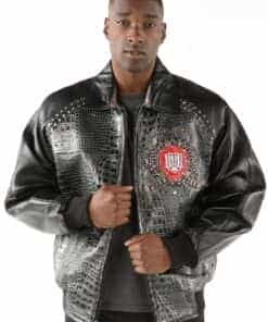 pelle pelle no retreat, no surrender black croc leather jacket