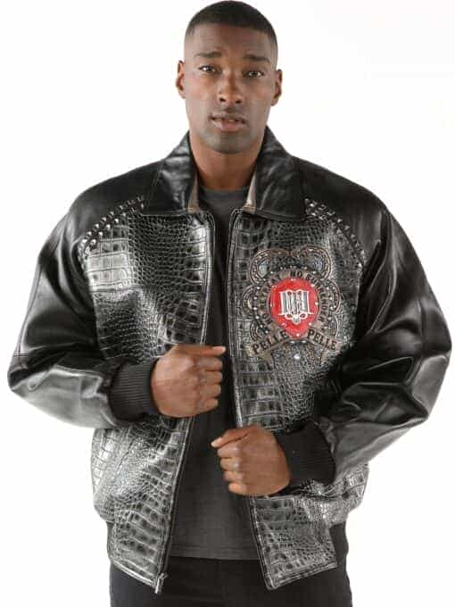 pelle pelle no retreat, no surrender black croc leather jacket