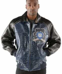 pelle pelle no retreat, no surrender blue croc leather jacket