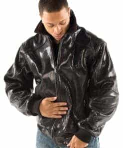 men's pelle pelle black leather python jacket