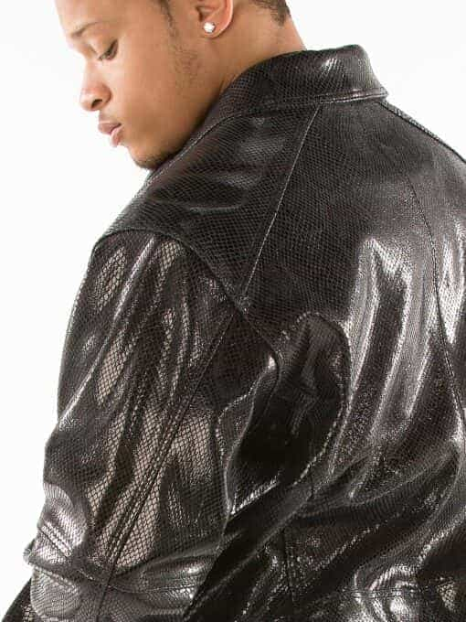 pelle pelle black leather python jacket