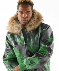 Abstract Pattern Pelle Pelle Leather Green Jacket