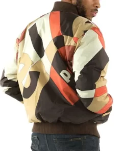 Mens-Brown-Abstract-Pelle-Pelle-Bomber-Cotton-Jacket