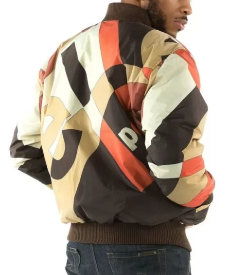 Mens-Brown-Abstract-Pelle-Pelle-Bomber-Cotton-Jacket