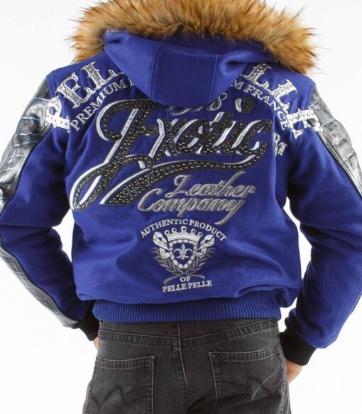 Blue-Pelle-Pelle-Exotic-Fur-Hood-Wool-Leather-Jacket-1