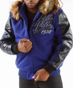 Blue-Pelle-Pelle-Exotic-Fur-Hood-Wool-Leather-Jacket-2