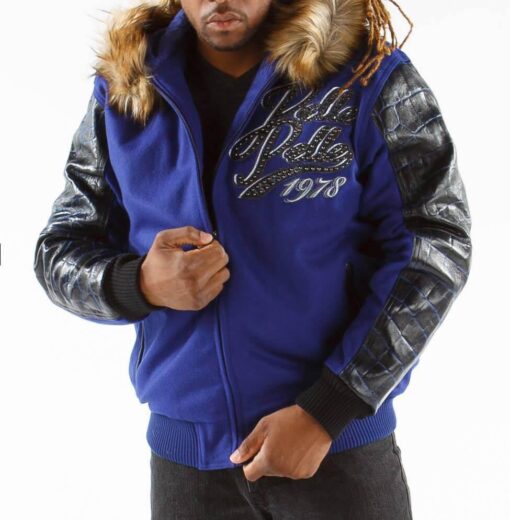 Blue-Pelle-Pelle-Exotic-Fur-Hood-Wool-Leather-Jacket-2