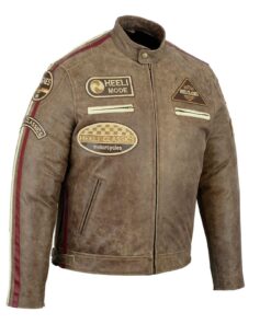 Pelle Fashion Motorbike Motorcycle Brown Leather Jacket