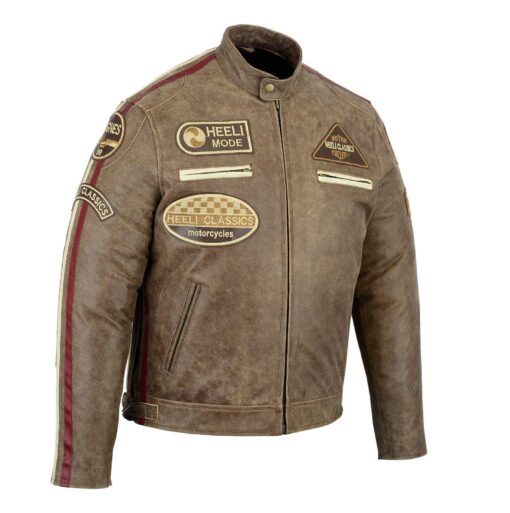 Pelle Fashion Motorbike Motorcycle Brown Leather Jacket