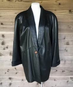 Pelle Milano Ny Oversized Black Leather Single Button Blazer