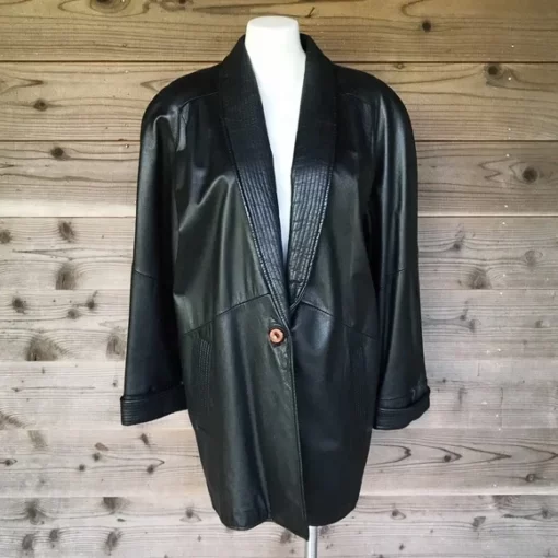 Pelle Milano Ny Oversized Black Leather Single Button Blazer