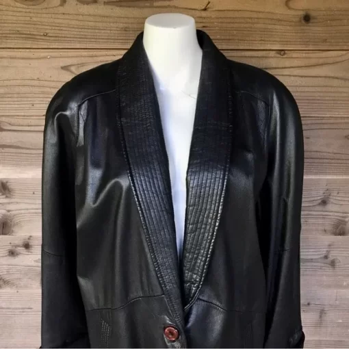 Pelle Milano Ny Oversized Black Leather Single Button Blazer.