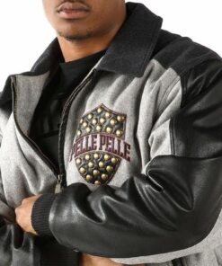 Pelle Pelle Badged Royal Studded Woolen And Leather Jacket.