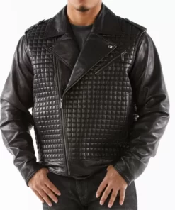 Pelle-Pelle-Black-Houndstooth-Biker-Leather-Jacket