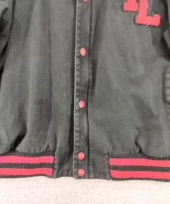 Pelle Pelle Black & Red Canvas Varsity Jacket.