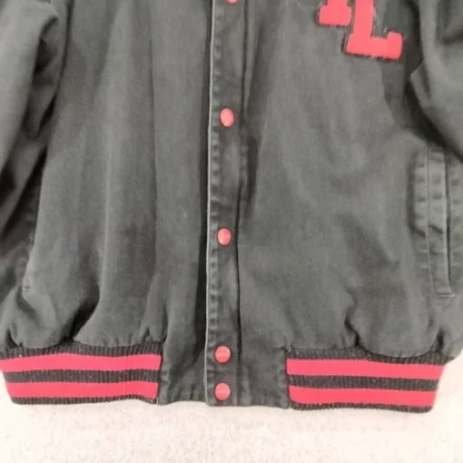 Pelle Pelle Black & Red Canvas Varsity Jacket.