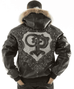 pelle pelle crest fur hood black jacket