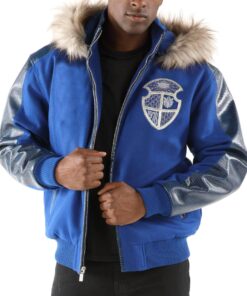 Pelle-Pelle-Dynasty-Blue-Fur-Hood-Wool-Leather-Jacket-1