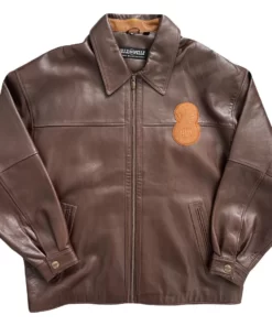 Pelle Pelle Embroidered Lion Vs Snake Brown Leather Jacket.