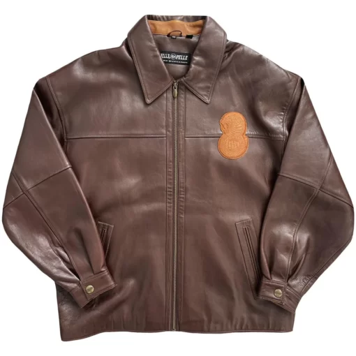 Pelle Pelle Embroidered Lion Vs Snake Brown Leather Jacket.