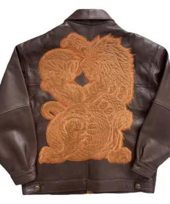 Pelle Pelle Embroidered Lion Vs Snake Brown Leather Jacket