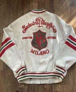 Pelle Pelle Industria White Leather Varsity Jacket.