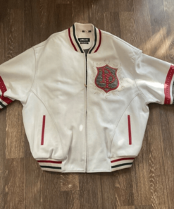 Pelle Pelle Industria White Leather Varsity Jacket