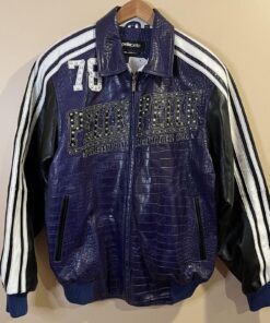 Pelle Pelle Marc Buchanan Blue Rhinestone Studded Leather Jacket.