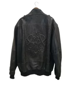 Pelle Pelle Mens Black Leather Studded Embossed Jacket.