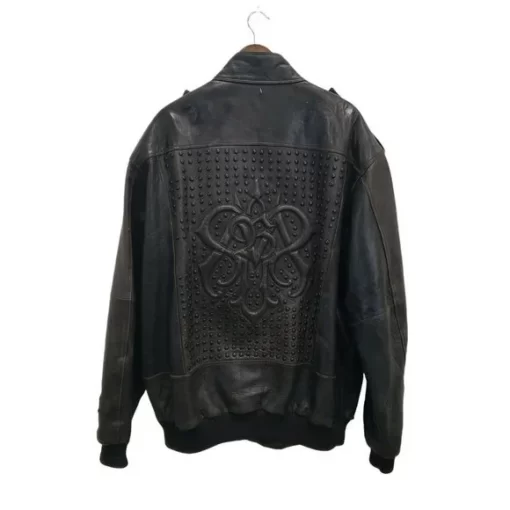 Pelle Pelle Mens Black Leather Studded Embossed Jacket.