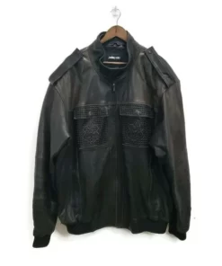 Pelle Pelle Mens Black Leather Studded Embossed Jacket