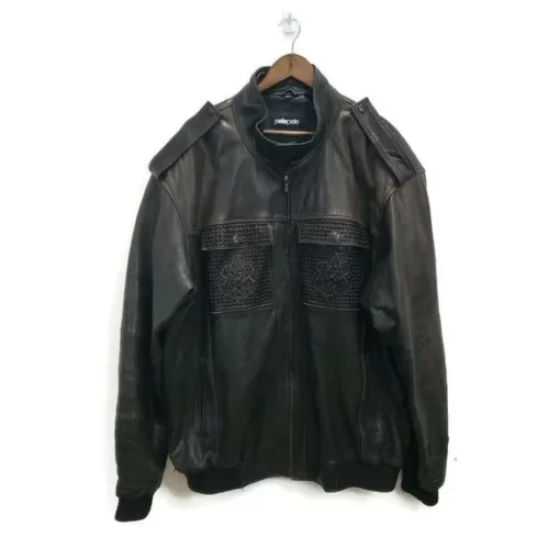 Pelle Pelle Mens Black Leather Studded Embossed Jacket