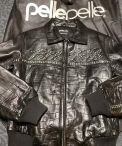 Pelle Womens Black Leather Bomber Jacket