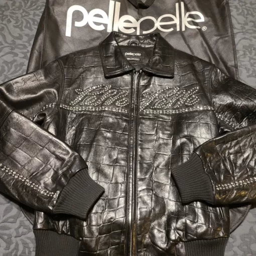 Pelle Womens Black Leather Bomber Jacket