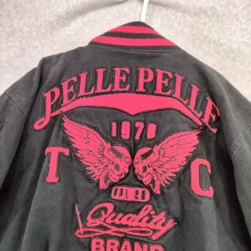 Vintage Pelle Pelle Black & Red Canvas Jacket.