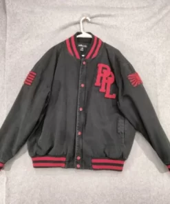 Vintage Pelle Pelle Black & Red Canvas Varsity Jacket.