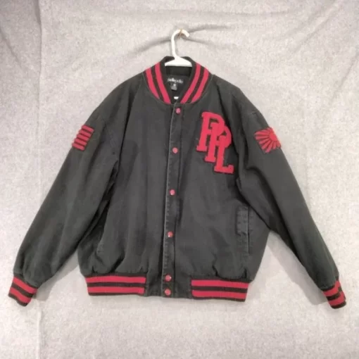 Vintage Pelle Pelle Black & Red Canvas Varsity Jacket.