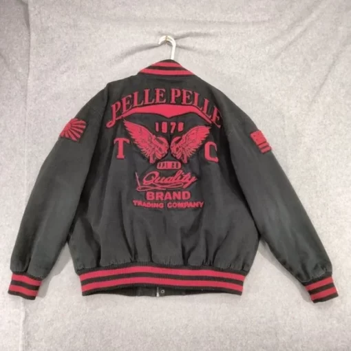 Vintage Pelle Pelle Black & Red Canvas Varsity Jacket