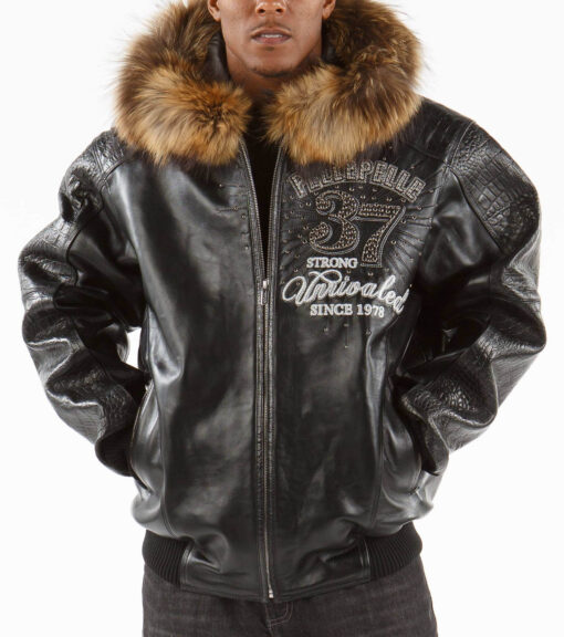 Black Avant Garde Pelle Pelle Fur Hood Jacket