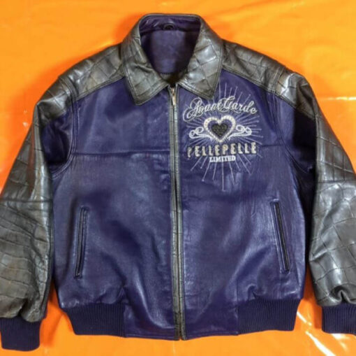 Blue Pelle Pelle Bomber Leather Jacket