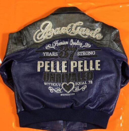 Blue Pelle Pelle Bomber Leather Jacket.