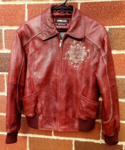 Marc Buchanan Leather Pelle Pelle Red Silver Studded Jacket.