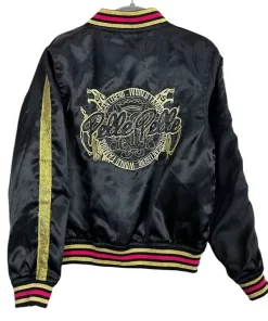 Pelle Pelle Black Satin Varsity Bomber Jacket.